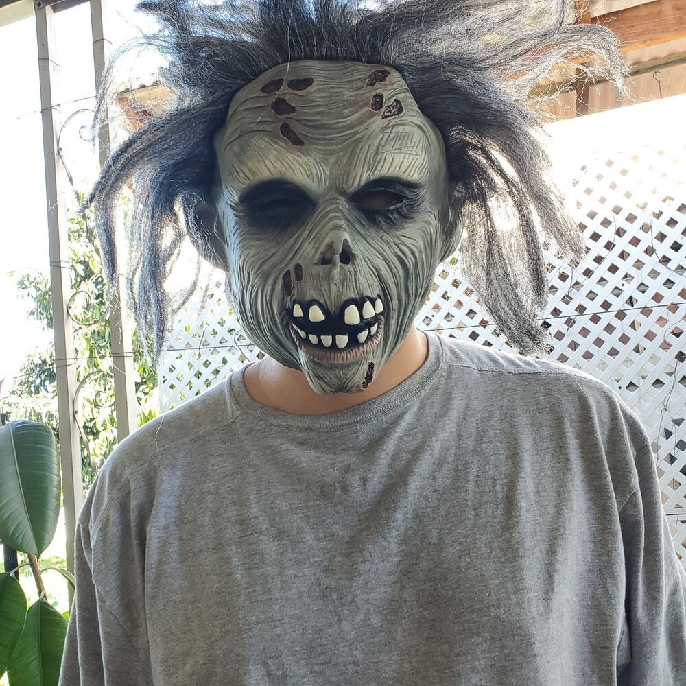 Halloween Zombie Decay Horror Overhead Latex Mask (Grey Hair)